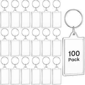 30/60/100pcs Pack Transparent Acrylic Photo Keychains with Photo Inserts DIY Picture Keyrings for Photos Blank Gifts