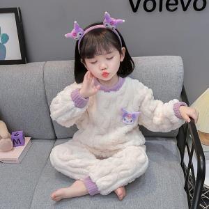 Thickened Fleece Sleepwear Set for Girls Cartoon Home Clothes Warm Cute Childrens Clothing Long Sleeve round Neck Pyjamas Set
