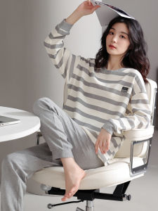 ผู้หญิง Pure ผ้าฝ้าย แขนยาว ชุดนอน ฤดูใบไม้ผลิ ฤดูใบไม้ร่วง ชุดเสื้อผ้าบ้านพร้อมแผ่นรองหน้าอกขนาดใหญ่สําหรับสวมใส่กลางแจ้ง