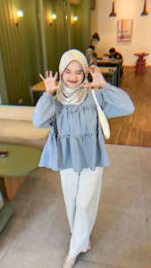 Naramode - Yuana 3in1 Set Blouse Celana Hijab Korean Style (Blouse Katun Celana Knit Pashmina) One Set Remaja Kekinian OOTD TB 291