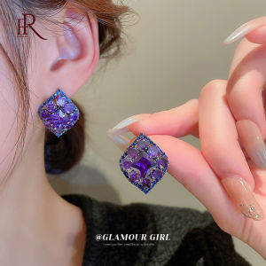 Frascati Luxury Shiny Purple Crystal Geometric Stud Earrings For Women Vintage Wedding Female Party Elegant Jewelry