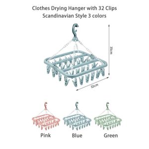 Clothes Drying Hanger with 32 Clips and Drip Foldable Hanging Rack for SocksBrasTowelUnderwearHatScarfPantsBaby Clothes