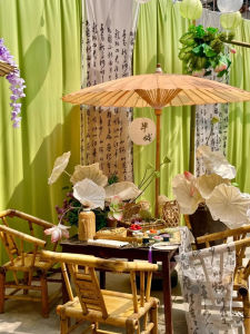 New Chinese Style Calligraphy Decorative Material for Kindergarten Indoor Display Scene Green Drapery Fabric Creative Home Decorations