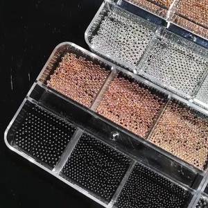6Grids Gold/Silver Stainless Steel Beads Nail Charms Mixed 0.8-3mm Round Caviar Ball Nail Art Decorations DIY Manicure Accessory