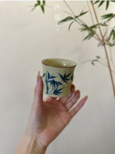 Blue Bamboo Hand-Painted Ceramic Tea Cup Large Capacity Owner Cup for Tea Appreciation Chinese Style Ceramic Tea Set from China