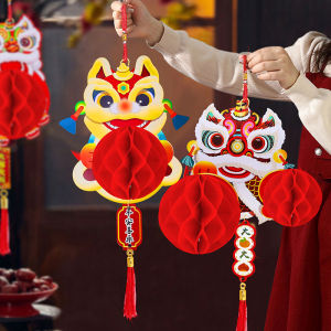 YESPERY 2026 Chinese New Year Red Lantern Decor Spring Festival Lion Dance Hanging Honeycomb Lantern Paper Lantern with Tassels Snake Year Home Decor