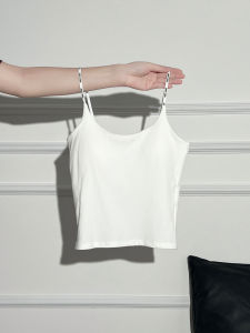 La Chapelle White Pure Desire Womens Slim Fit Tank Top with Chest Pad Layering Inner Wear Princess Style Short Sleeve