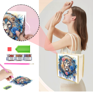 1 Túi Mua Sắm Tranh Kim Cương Có Họa Tiết Sư Tử Chất Liệu Vải Canvas Túi Đựng Đồ Đi Lại Hàng Ngày Có Thể Thay Thế Cho Nhau
