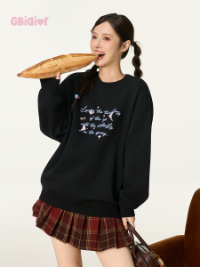 Gbiaior | Áo Hoodie In Chữ Retro Cổ Tròn Cho Nữ Mùa Thu Đông 2026