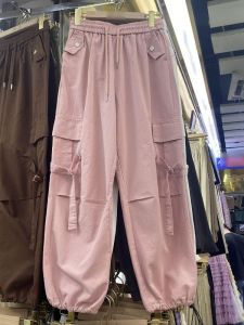 plus Size Womens Vintage American Work Pants High Waist Drawstring Straight Leg Casual Trousers for Spring Autumn