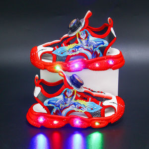 Dikya Ultraman Glow in the Dark Boys Sandals Soft Bottom Lighting Shoes Cartoon Style Summer Kids Slip-On EVA Sole Boys Sandals