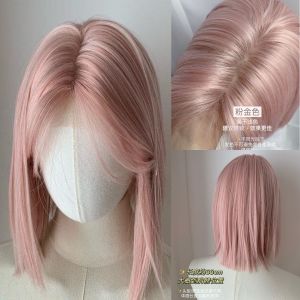 ผมปลอมสีน้ำเงินสำหรับผู้หญิง ปมลูกไม้ทั้งหัว ทรงสั้นตรง สไตล์ธรรมชาติ เหมาะกับผู้หญิง วัสดุเส้นผมสังเคราะห์สูง หน้าแบ่งกลาง