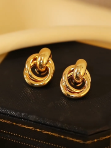 Ganten🍎Anting Retro Modis Anting Logam Bertekstur Lapisan Ganda Anting Sederhana Wanita COD