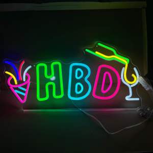 ป้ายไฟ ป้ายไฟตัวอักษร ป้ายไฟวิ่ง ป้ายไฟled ป้ายไฟนีออน ป้ายไฟสุขสันต์วันเกิด ป้ายไฟHBD งานอะคลิลิตใส 60x30cm