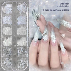 Kaniu Ice-Crystal Snowflake Glitter Nail Art Set Trending White Rhinestone Sparkling Silver Christmas Assorted Nail Decorations