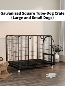 Square Tube Dog Cage With Toilet Partition 110x72x95CM Large Space Four-wheel Dog Cage