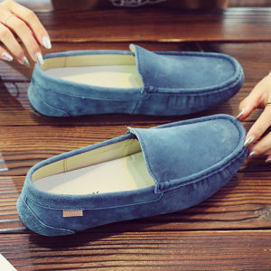 รองเท้าลำลองผู้ชายหนังแท้ฤดูใบไม้ผลิและฤดูใบไม้ร่วง รองเท้าสวมแบบสวมหัวกลมพื้นแบนระบายอากาศได้ดี รองเท้าลำลองแบบสวมสบาย