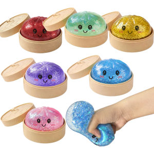 Bandai | HOT Realistic Giant Dumpling Squeeze Toy with Bamboo Steamer Soft TPR Dough Ball Decompression Fidget Toy Creative Funny Gift