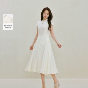 INMAN | Short Sleeve Chinese Style Collar Dress Embroidered Patchwork Qipao