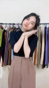 ATASAN BLUS WANITA DEWASA / TURTLENECK MIDY KNITS RAJUT LENGAN PENDEK 3/4 LEHER TINGGI