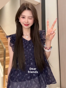 French Style Loose Womens Shirt Beautiful Lazy Style Design Summer New Arrival Breathable Polyester Fiber V-Neck Sleeveless