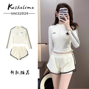 Conservative Professional Sporty Two-Piece Swimsuit Womens Long Sleeve High Waist Flat Footwear Thermal Spring Suit