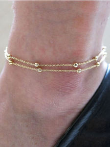 Womens Double Layer Bell Rose Petal Pearl Cross Foot Chain Jewelry Crossbody Accessory Fashionable Korean Style Foot Bracelet