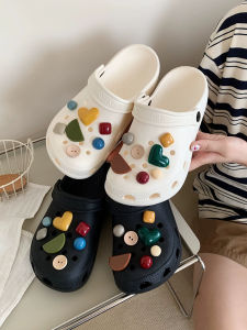 Giày Lười Hở Mũi Mùa Hè Thường Ngày Dành Cho Cả Nam Và Nữ Giày Lười Hở Mũi Có Nút Hình Trái Tim Phong Cách Đường Phố Sáng Tạo