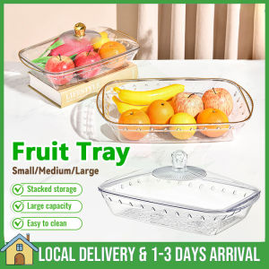 Transparent Fruit Tray with Lid Buffet Tray Set PET Stackable Food Storage Container Easy to Clean Food Container Set
