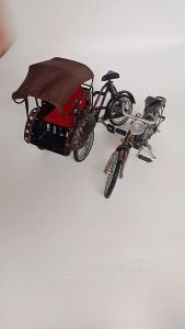 Paket Miniatur Logam Becak - Sepeda Ontel laki-laki & Perempuan