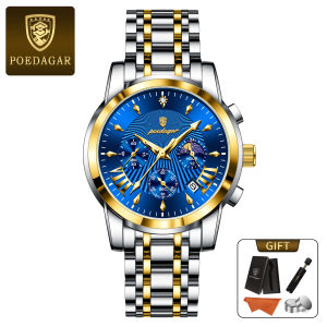 POEDAGAR Genuine Mens Watch Stainless Steel Strap Luminous Calendar Waterproof 813