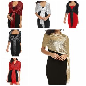 Ladies Decorative Shawl Gold And Silver Silk Beach Play Tassel Scarf With Buckle Dinner Party Dance Party Wedding Attire