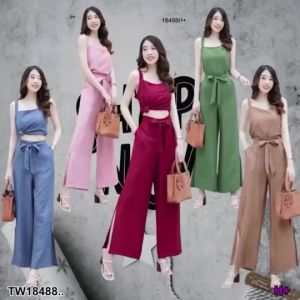 set 2 ชิ้น เสื้อสายเดี่ยว ทรงปล่อยใส่สบาย + กางเกงขายาว