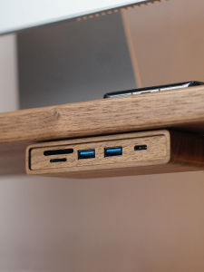 Real Wood Black Walnut Computer Monitor Riser Dedicated Desk under USB 3.0 Interface Splitter Expansion Dock HUB