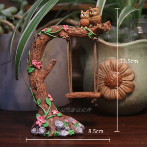 Retro Artistic Resin Ornament Small Scene Decoration Bridge Chair Owl Branch Bird Figure Statue Vintage Aesthetic Home Decor