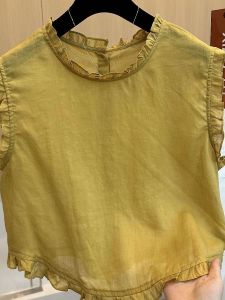 Elegant Summer New Style Womens Shirt Sleeveless Tencel Linen Stand Collar Wooden Edge Design Breathable Comfortable Top