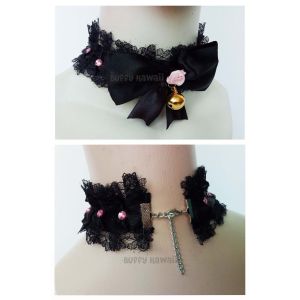 Choker rose pita lolita bell renda buffy kawaii cat ears nekomimi cosplay maid necklace fashion