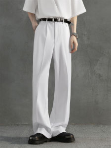 Quần Ống Rộng Màu Trắng Mùa Hè Cho Nam Quần Dài Ống Đứng Rộng Rãi Quần Dài Công Sở Thường Ngày Cho Nam Quần Tây Dệt Kim Thoáng Khí