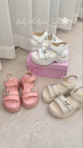 Girls Platform Sandals with Rhinestone Butterfly Korean Style Chunky Shoes For Kids
