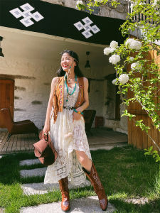 Váy Dài Xếp Ly Ren Bohemian Mùa Hè Cho Nữ Váy Đi Biển Dây Đeo Cao Cấp Váy Chữ a Không Tay Cổ Chữ V Dài Thường Ngày