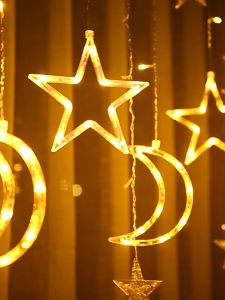 [SG SELLER]8 Mode LED Moon Star Remote Control Curtain Lights Fairy String Shop Window Display Room Christmas Decoration