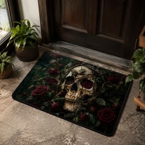 VIKAMA Gothic Cross Skull Thảm Tắm Mềm Mại Chống Trượt Màu Tối Thấm Hút Thảm Chùi Chân Cho Phòng Ngủ Lối Vào Phòng Tắm Trang Trí Halloween