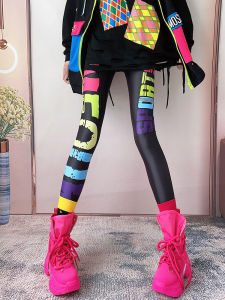 Quần Dài Bó Sát in Họa Tiết Màu Sắc Cạp Cao Mùa Xuân Thu Mỏng Cho Nữ Quần Bó Sát Dài Đến Mắt Cá Chân