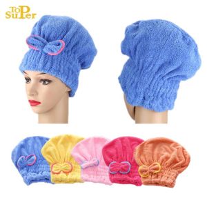 Quick Dry Microfibre Hair Towel Bowknot Wrap Cap Designer Shower Bonnets For Women Bath Accessories