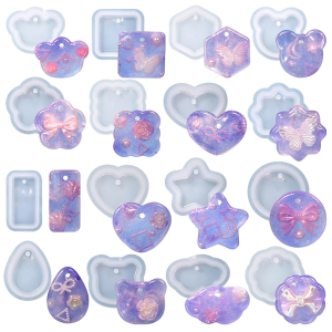 16PCS Silicone Jewelry Molds Kit with Hole Heart Geometry DIY Epoxy Resin Mold Necklace Keychain Pendants Earrings Making Mould