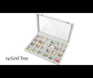 Jewelry Organizer Tray with Clear Lid 24 Grid Velvet Drawer Insert Jewelry Storage box with Glass lid Display Case Store Showcase Holder with Lock Gifts for Women