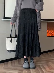 Rok Wanita Velvet A Line Panjang Musim Dingin Model Terbaru Langsing Rok Payung Lapis