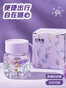 Portable Mini Glass Water Cup Womens New Style High Aesthetic Value Carry-On Milk Coffee Juice Cup with Lid Single Layer Borosilicate Glass