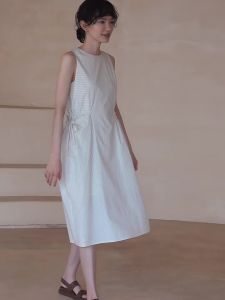 hacikis | Camping-friendly Stripe Dress with Rope and Big Pockets Cotton