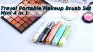 MAANGE 4 In 1 Travel Makeup Brush Convenient With Storage Mini Complete Makeup Brush Essential For Travel